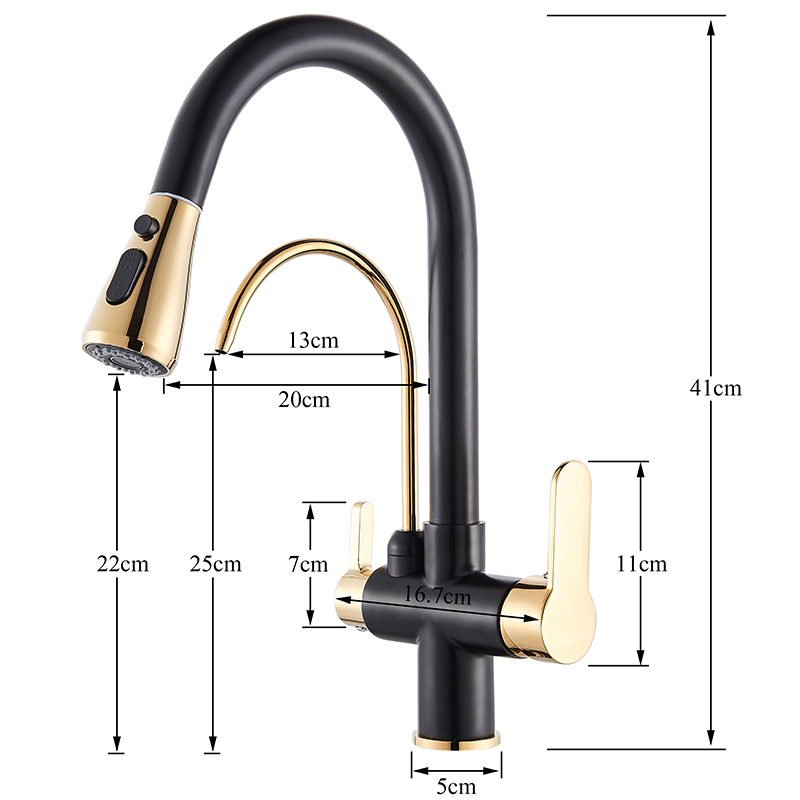 Black and Golden Filtered Crane For Kitchen Pull Out Sprayer  drinking water Three Ways Water Filter Tap Kitchen Faucet hot cold|tap out|kitchen sink mixerhot cold - AliExpress