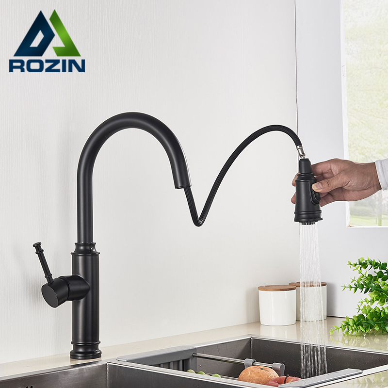 Rozin Matte Black Kitchen Faucet US Hot Sales Pull Out Dual Water Models Spout Kitchen Tap 360 Rotation Hot Cold Water Mixer Tap|Kitchen Faucets|   - AliExpress