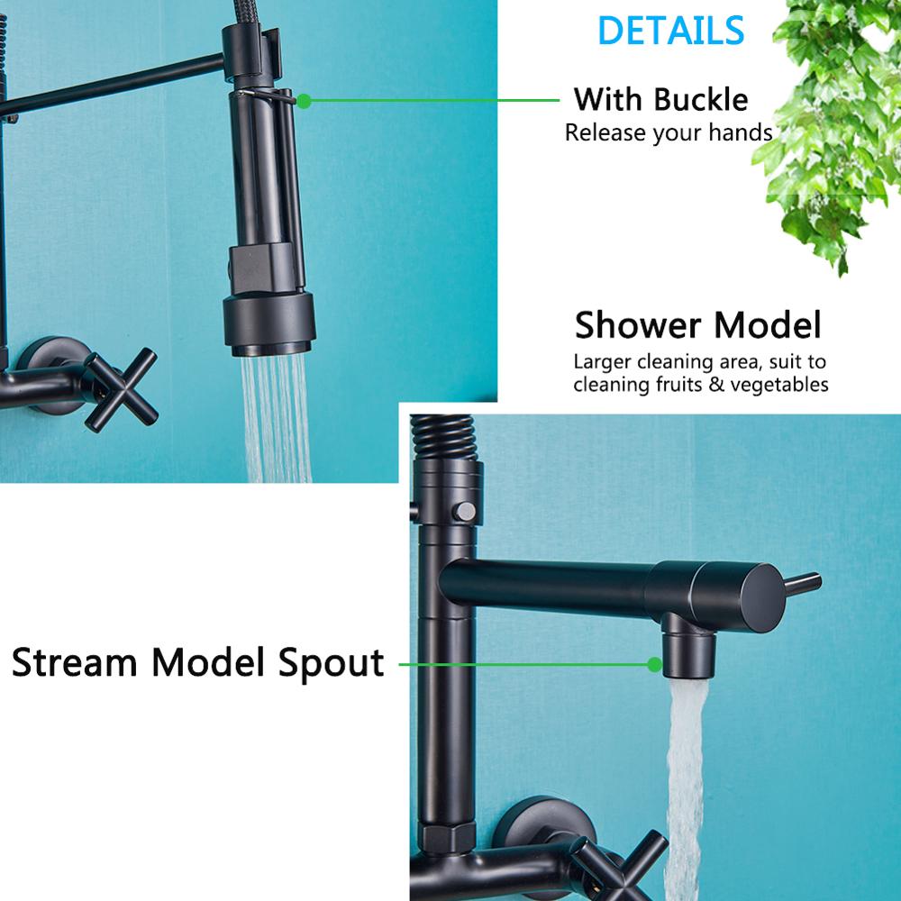 Rozin Black Kitchen Faucet Dual Handles Hot Cold Water Kitchen Mixer Tap Wall Mounted Dual Swivel Spout Spring Pull Down Faucets|Kitchen Faucets|   - AliExpress