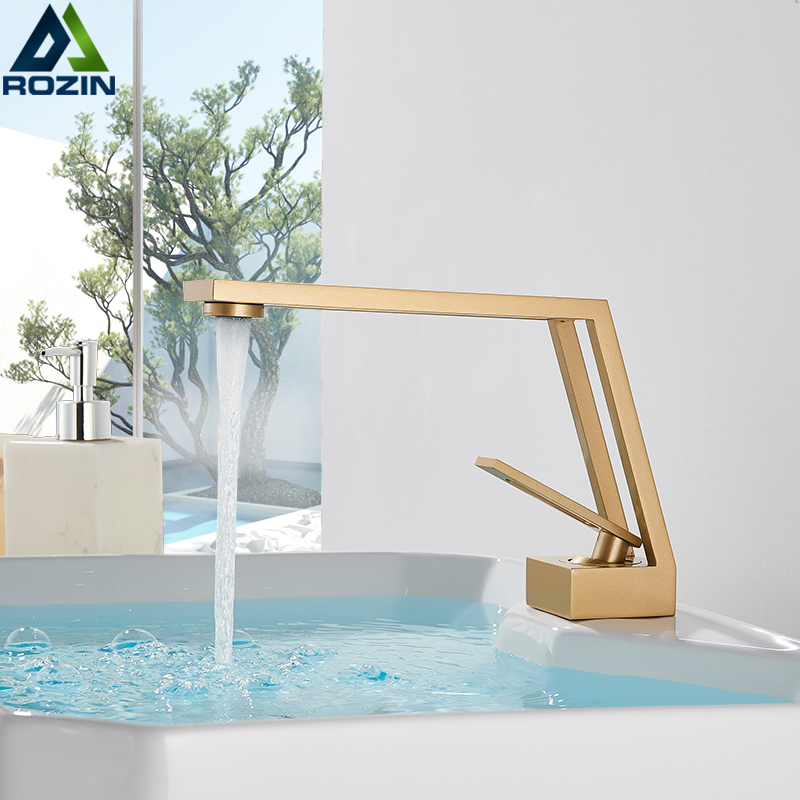 Rozin Nordic Style Basin Faucet Square Hollow Carved Design Brushed Gold Bathroom Sink Faucets Deck Mounted Cold Hot Mixer Tap|soap molding|box kitsoap glove - AliExpress