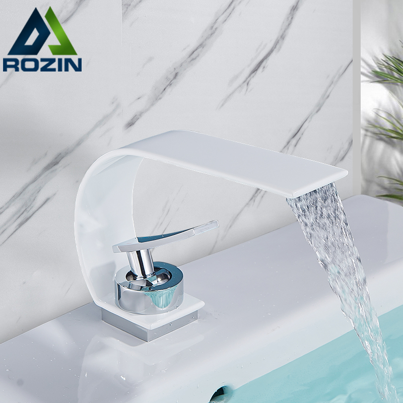 Rozin Basin Faucet Black Chrome Waterfall Spout Bathroom Faucets Creative Deck Mounted Single Handle Hot Cold Water Mixer Tap|Basin Faucets|   - AliExpress