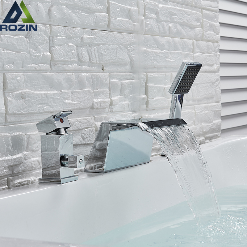 Widespread Waterfall Bathtub Faucet Deck Mounted Tub Sink Mixer Widespread Single Handle with Handshower Tub Crane Tap|handle faucet|handle mixerhandle mount - AliExpress