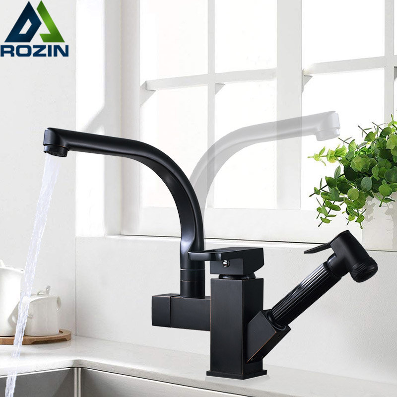 Black Bronze Swivel Spout Kitchen Sink Faucet Deck Mounted Pull Out Bathroom Kitchen Mixer Tap Chrome Kitchen Vanity Sink Faucet|kitchen sink faucet|kitchen mixer tapmixer tap - AliExpress