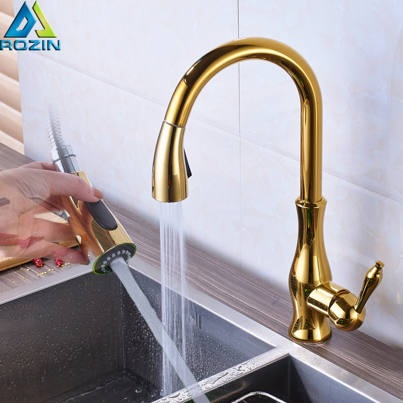 Brass Kitchen Faucet 5 Color Rotation High Arch Kitchen Sink Faucet Pull Out Sprayer Hot Cold Water Mixer Tap Torneira Cozinha|faucet|tap plugfaucet led - AliExpress