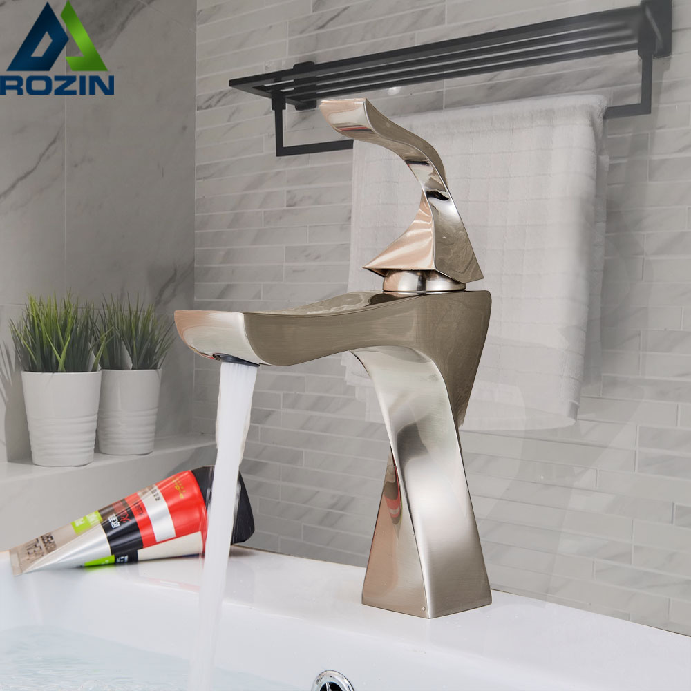 Brushed Nickel Bathroom Faucet Single Handle Bathroom Vessel Sink Faucet Basin Mixer Tap One Hole Golden Washing Tap Crane|Basin Faucets|   - AliExpress