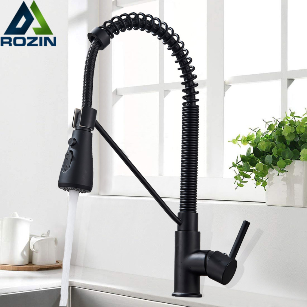 Matte Black Pull Down Kitchen Faucet Deck Mounted Spring Hot Cold Kitchen Mixers Dual Function Spray Head Kitchen Sink Tap|Kitchen Faucets|   - AliExpress