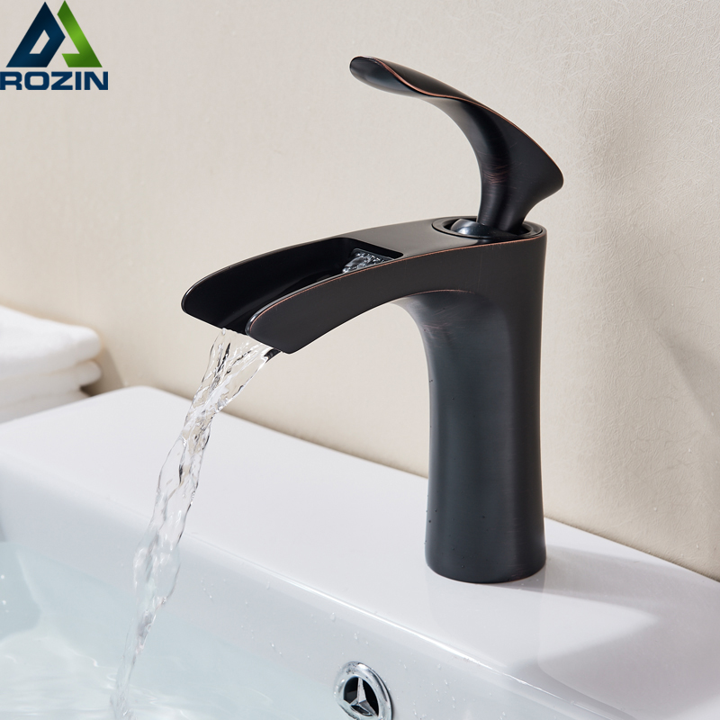 Black Waterfall Basin Sink Faucet Deck Mounted Bathroom Vessel Sink Tap Single Handle Brass Washing Faucet Hot Cold Water Tap|Basin Faucets|   - AliExpress