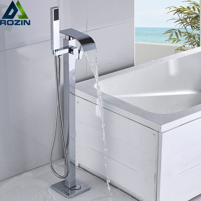 Luxury Bath Tub Sink Faucet Floor Mounted Chrome Waterfall Bathtub Mixers Free Standing Hot and Cold Bath Shower Set Handshower|floor mounted|mixer mixerfloor faucet - AliExpress