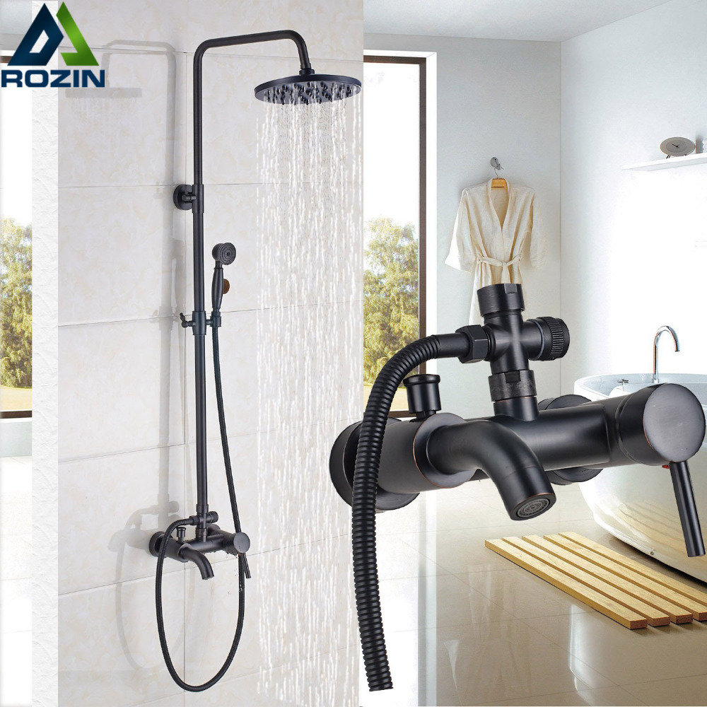 Wall Mounted 8" Rainfall Shower Set Faucet with Hand Shower Black Bath and Shower Mixer Kits Brass Tub Can Hot and Cold Taps|rainfall shower set|shower mixershower set - AliExpress