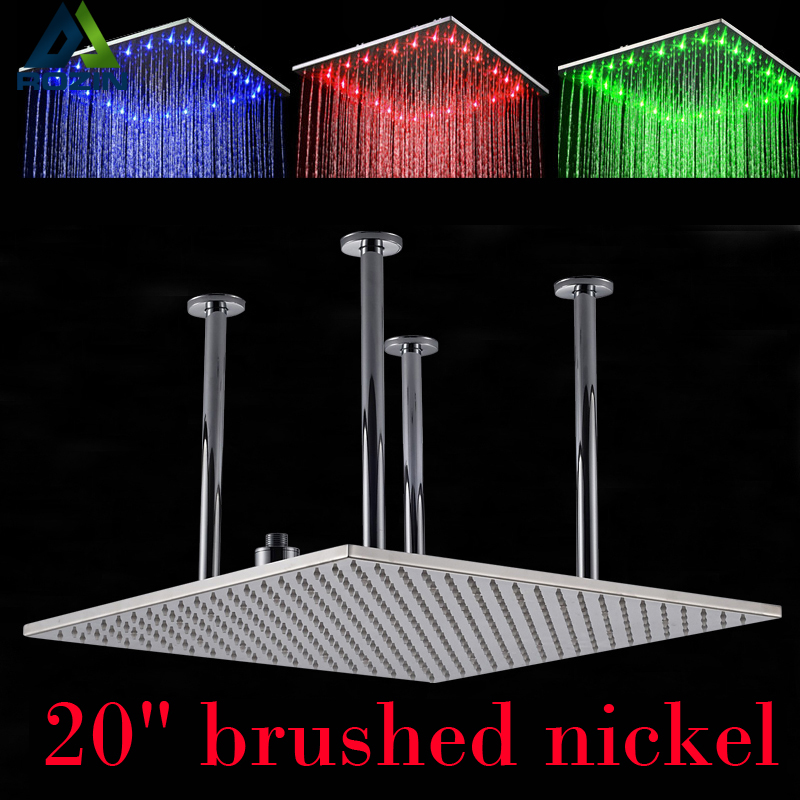 Chrome & Brushed Nickel Ceiling Mounted 20" Big Rainfall Shower Head Bathroom LED Light Huge 20 inch Rain Showerhead|showerhead lights|light pink skinny jeanslight mountain bike wheels - AliExpress