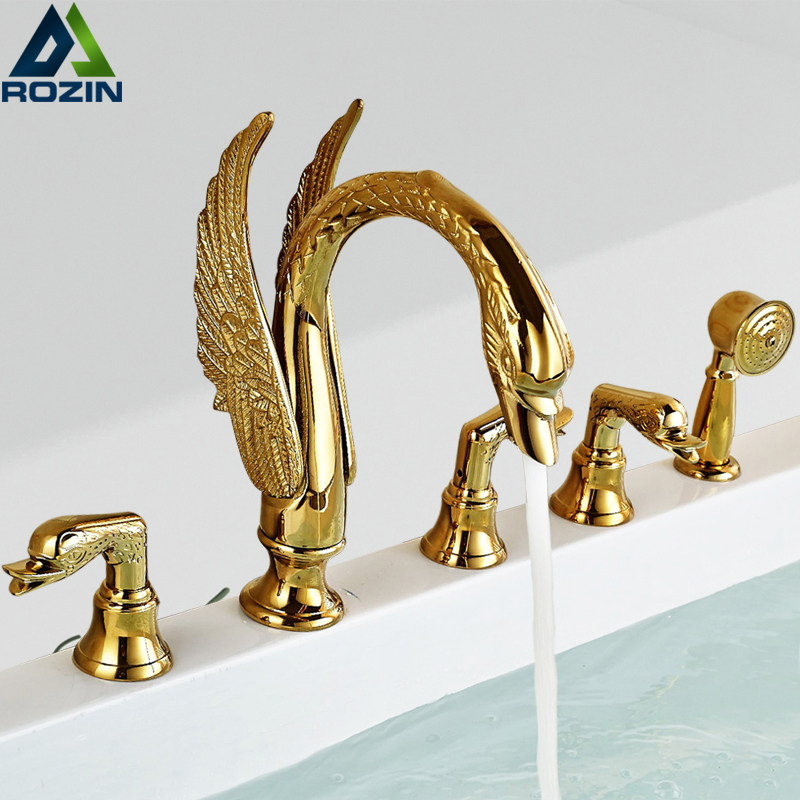 Golden Swan Bathtub Faucet Deck Mounted Bath Shower Set Brass Hand Shower Basin Mixer Tap Widespread Tub Sink Faucet|Bathtub Faucets|   - AliExpress