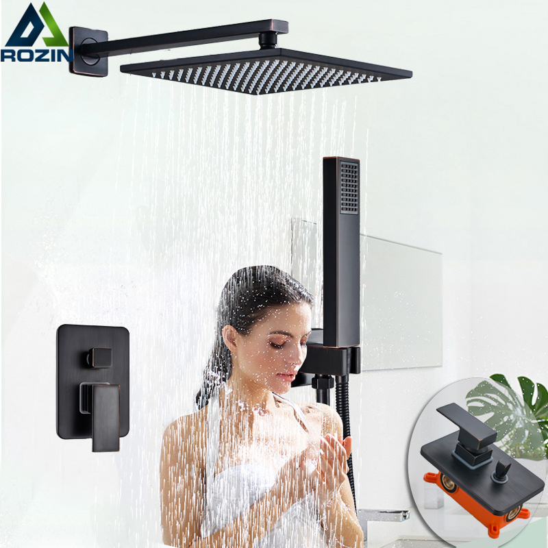 Black Bronze 12 inch Rainfall Shower Mixer and Handshower Wall Mounted Shower Fauce Concealed Shower Tap Embedded Box Valve|Shower Faucets|   - AliExpress