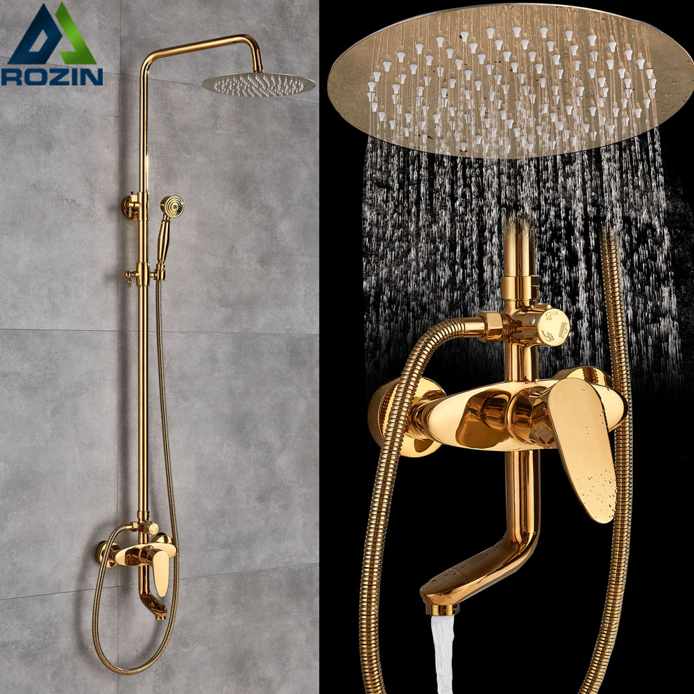 Luxury 8" inch Rainfall Bath Shower Set Faucet + Hand Shower Wall Mounted Rotate Spout Shower Mixer Tap Golden Shower Kits|bath shower set|shower setbath shower - AliExpress