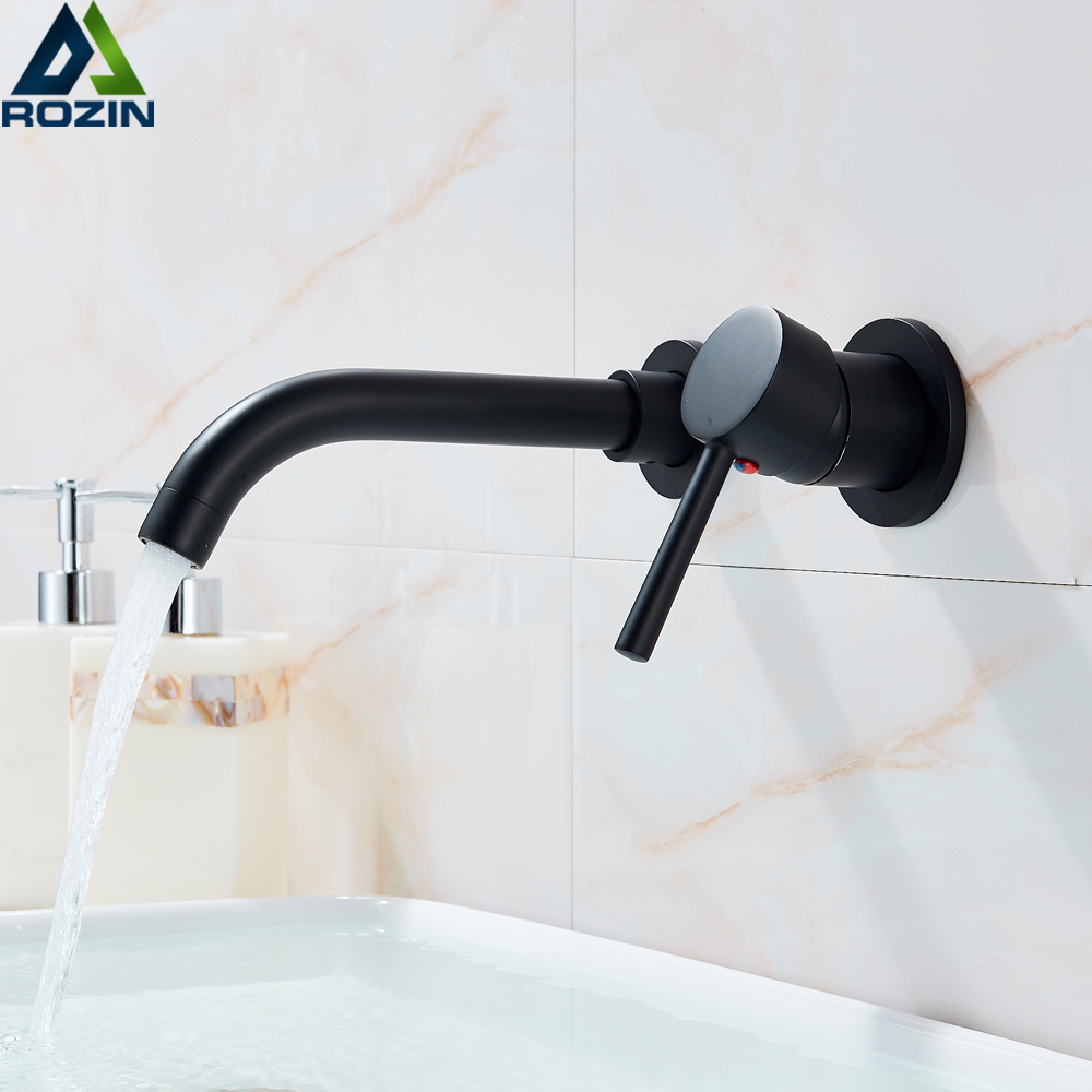 Black Basin Faucet Wall Mounted 2 Hole Washing Basin Mixer Tap Single Lever Swive Spout Concealed Install Hot Cold Water Tap|Basin Faucets|   - AliExpress