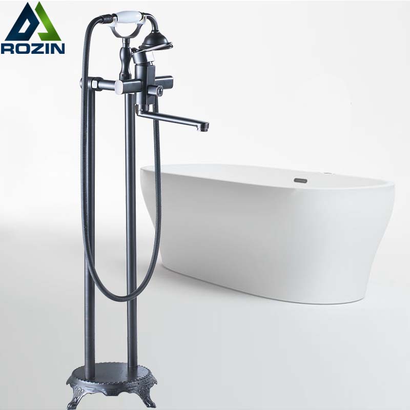 Free Standing Bathtub Faucet Single Lever with Hand Shower Bathroom Tub Shower Set Floor Mounted Hot Cold Water Taps|lever|lever faucetlever set - AliExpress