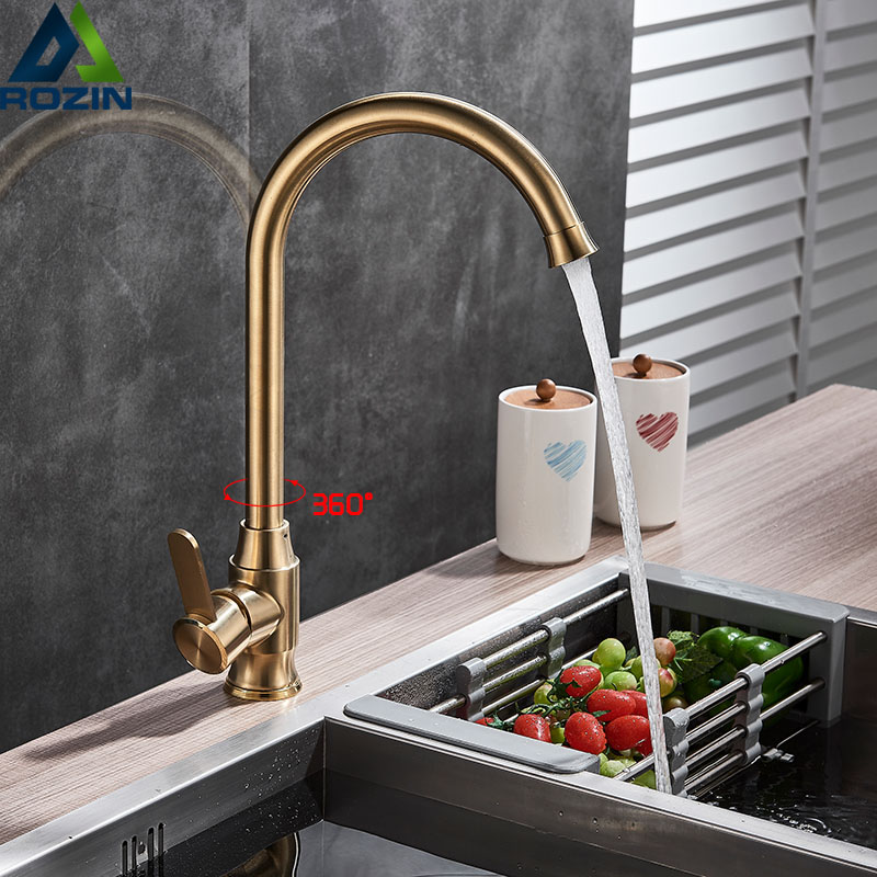 Brushed Golden Kitchen Sink Faucet 360 Degree Rotate Spout Single Handle Bathroom Kitchen Tap Cold and Hot Water Mixer Cranes|Kitchen Faucets|   - AliExpress