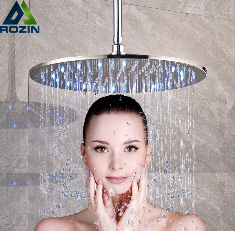 Brushed Nickel 16 inch LED Light Shower Head Rainfall Round Big Showerhead with Brass Shower Arm|light shower head|shower head rainfallled light shower head - AliExpress