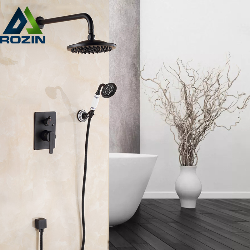 European Style Single Handles 8" Rainfall Shower Set Faucet Concealed Shower Mixers with Handshower Antique Brass /Black Color|concealed shower mixer|shower mixerrainfall shower set - AliExpress