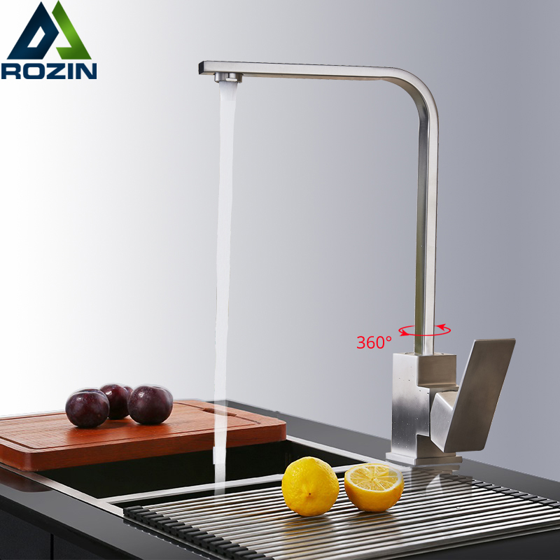 Brushed Nickel 360 Rotate Kitchen Faucet Deck Mount Hot Cold Mixer Tap for Kitchen Single Lever One Hole Bathroom Kitchen Crane|Kitchen Faucets|   - AliExpress