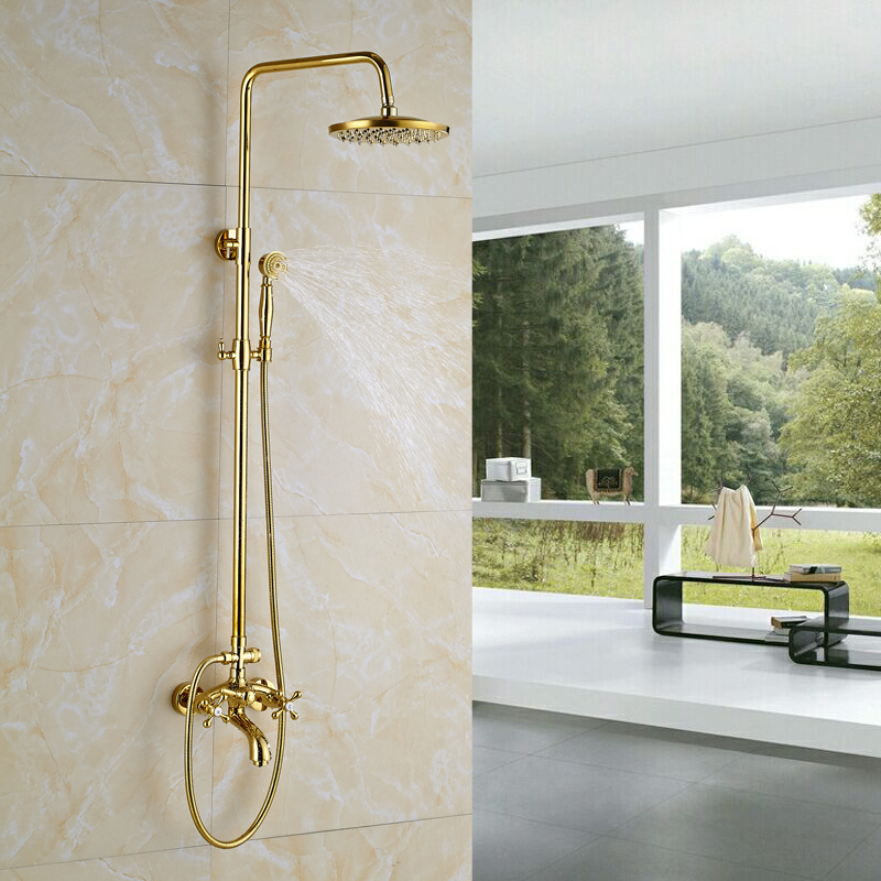 Luxury Golden Bathroom Shower Mixer Taps Wall 8" Rainfall Bath Shower Faucet Set W/ Handshower Tub Spout|faucet set|shower faucet setbathroom shower mixers - AliExpress