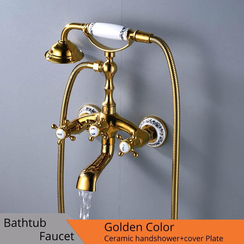 Luxury Bathtub Faucets Gold Brass Bathroom Faucet Mixer Tap Wall Mounted Hand Held Shower Head Kit Shower Faucet Sets|valve tap|valve electronicvalve temperature - AliExpress