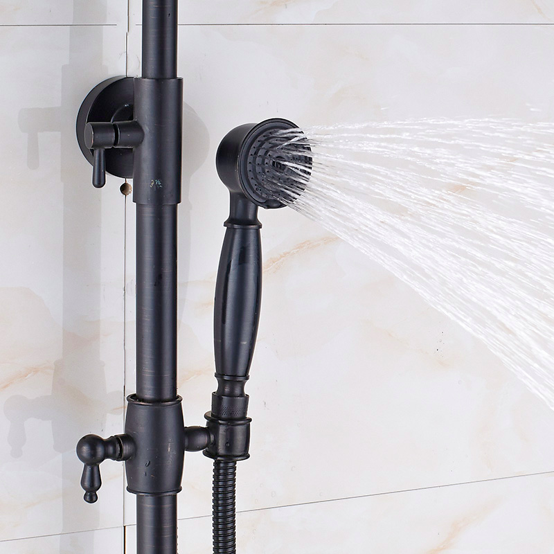 Black Bronze Long Spout Tub Shower Faucet Wall Mounted 8" Brass Rainfall Bathroom Shower Mixer Tap Brass Hot Cold Water Tap|Shower Faucets|   - AliExpress