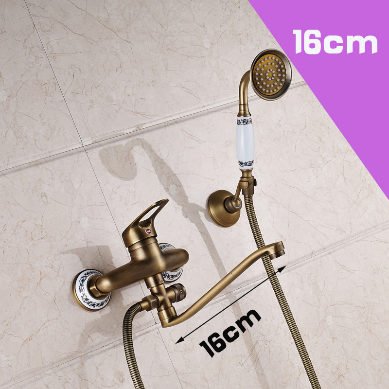 Antique Brass 25cm Outlet Pipe Bath Shower Faucet Wall Mounted Longer Nose Bathtub Mixers with Handshower|mixer mixer|mixer faucetmixer shower - AliExpress