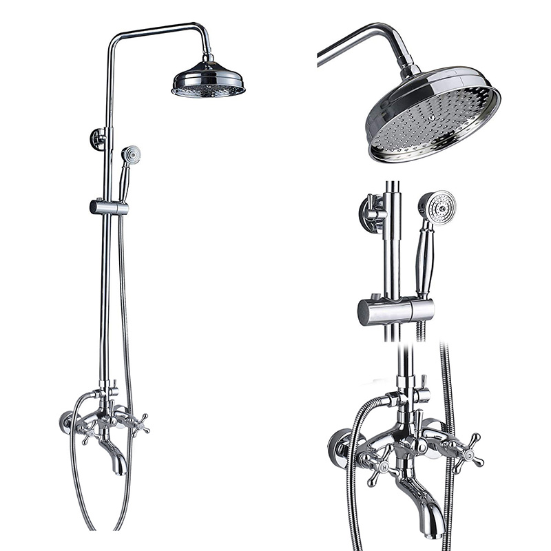 Wall Mounted Chrome Shower Set Dual Handle Rainfall 8" Shower Head Bath Shower Mixer Tap with Hand Shower Brass Bathroom Taps|Shower Faucets|   - AliExpress