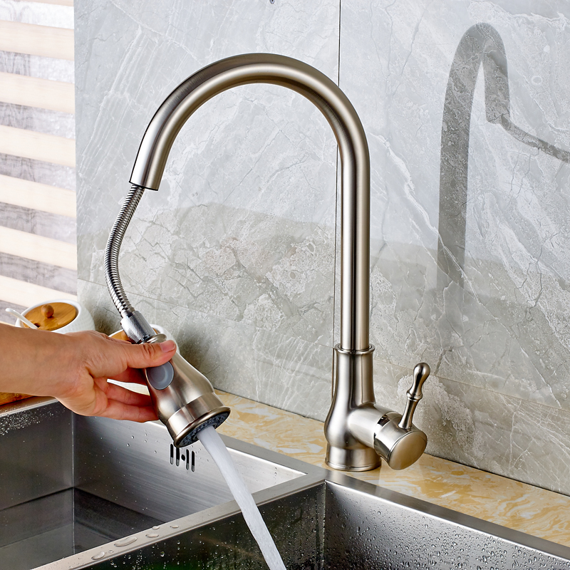 Brushed Nickel Kitchen Faucet Pull Out Kitchen Sink Hot Cold Water Tap Single Lever Stream Sprayer Bathroom Kitchen Faucet|kitchen sink faucet|sink faucet kitchensink kitchen - AliExpress