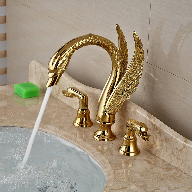 Golden Swan Bathtub Faucet Deck Mounted Bath Shower Set Brass Hand Shower Basin Mixer Tap Widespread Tub Sink Faucet|Bathtub Faucets|   - AliExpress