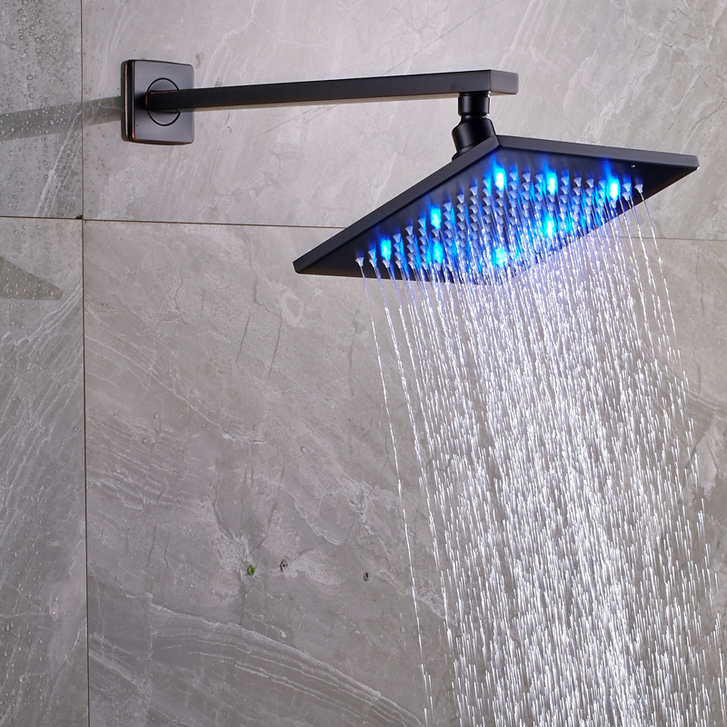 Wall Mounted Chrome 8" Rainfall  Shower Head Square Brass Led light Top Showerhead Chrome/Black Bathroom Rain Top  Head