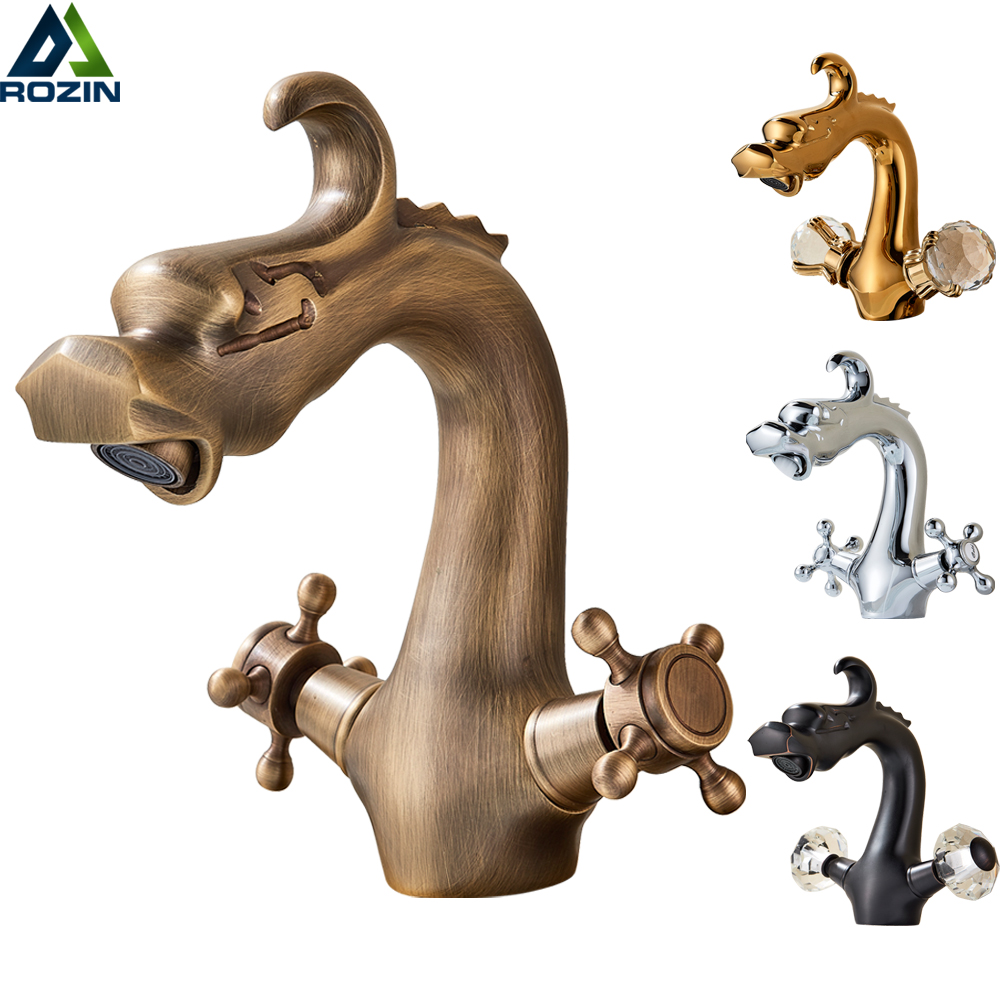 Dragon Carved Basin Faucet Antique Bronze Bathroom Vessel Sink Faucet Dual Handle  Bathroom Mixer Tap Animal Shape tap|Basin Faucets|   - AliExpress