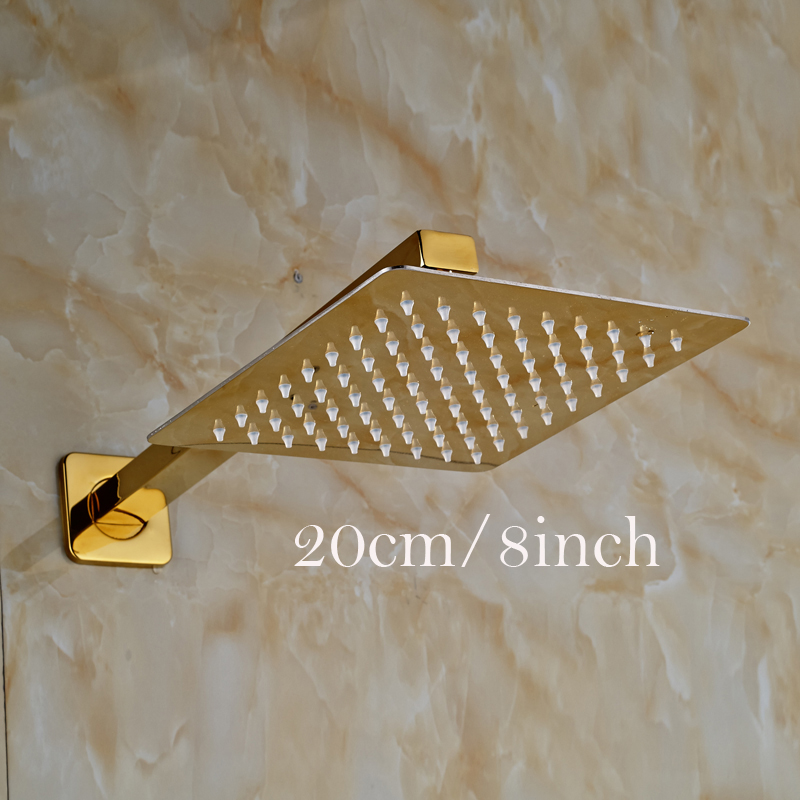 Free Shipping Golden 8/10/12 inch Ultrathin Rainfall Shower Head with Wall Mount Brass Shower Arm|shipping boxes cross country|head programmerhead badge - AliExpress