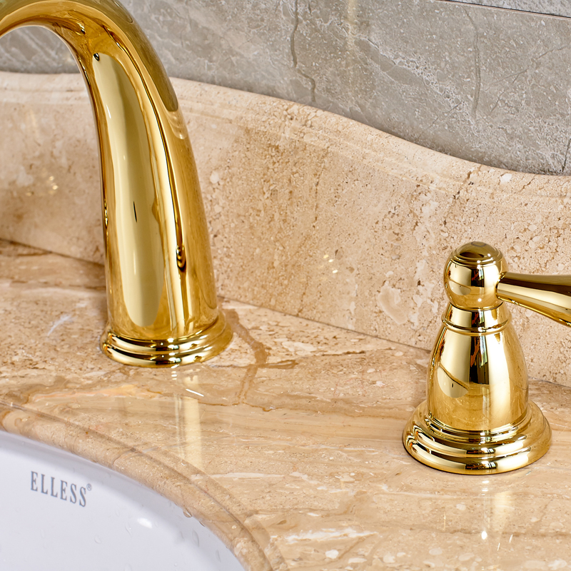 European Style Basin Faucet Golden Widespread Bathroom Faucets Dual Holder Three hole Cold & Hot Mixer Sink Faucet|basin faucet|sink faucetbathroom faucet - AliExpress