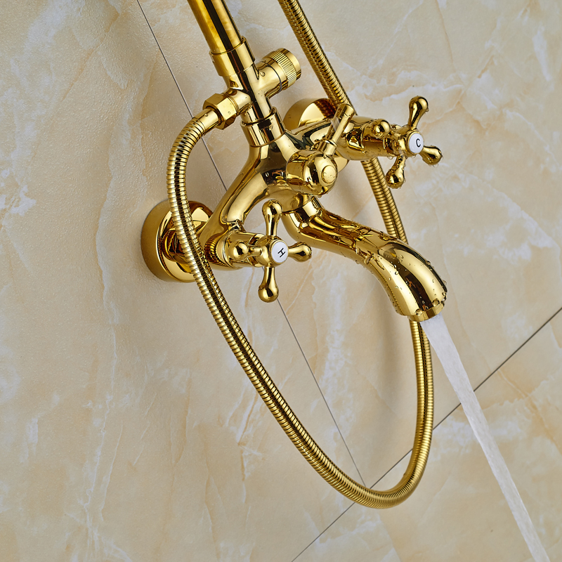 Luxury Golden Bathroom Shower Mixer Taps Wall 8" Rainfall Bath Shower Faucet Set W/ Handshower Tub Spout|faucet set|shower faucet setbathroom shower mixers - AliExpress