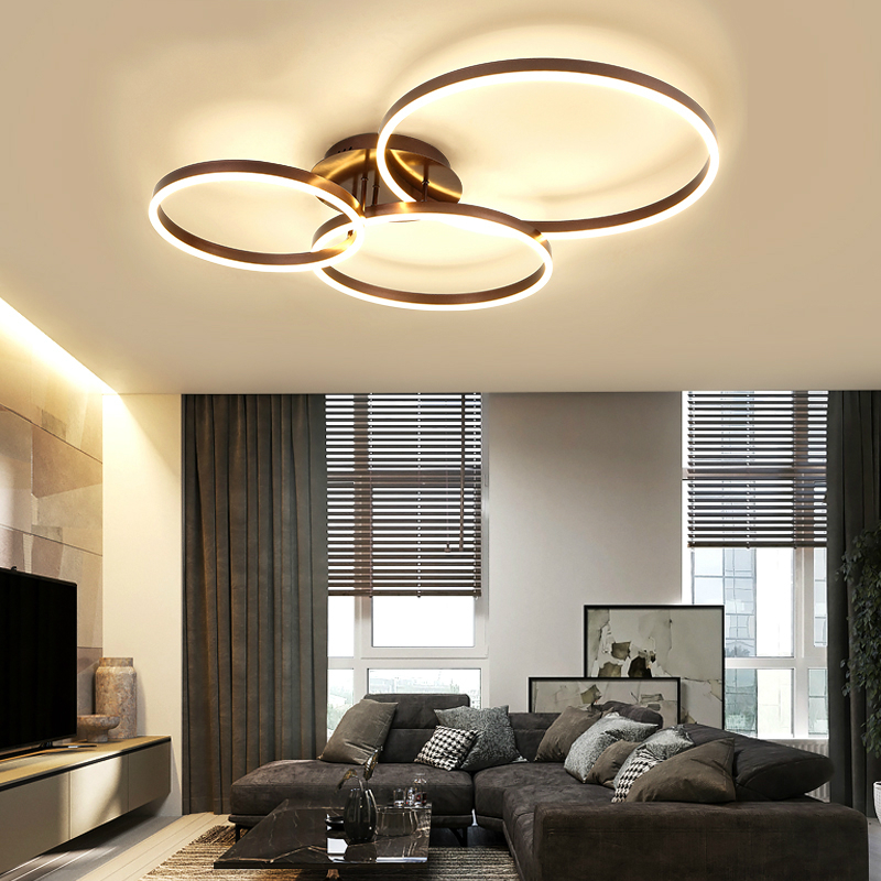 LED Ceiling Lights 65W 80W Brown Rings Simple Flush Panel Light For Living Room Restaurant Bedroom Ceiling Lamps Remote Control|Ceiling Lights|   - AliExpress