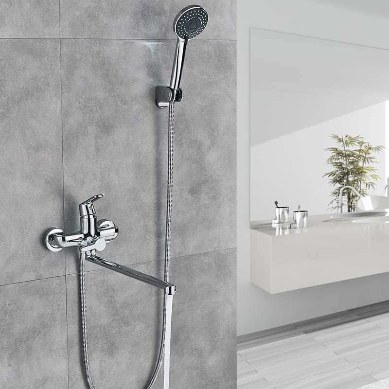 Bright Chrome Long Nose Bathtub Faucet Wall Mounted Single Handle Tub Mixer Tap Bathroom Tub Sink Tap with Hand Shower Head|Bathtub Faucets|   - AliExpress