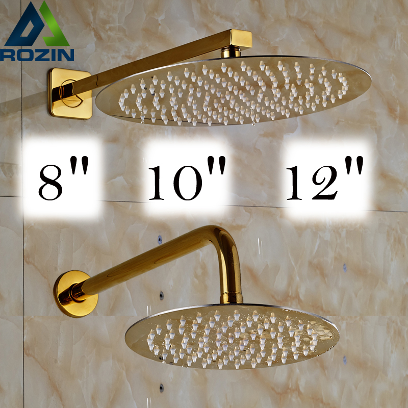 Free Shipping Golden 8/10/12 inch Ultrathin Rainfall Shower Head with Wall Mount Brass Shower Arm|shipping boxes cross country|head programmerhead badge - AliExpress