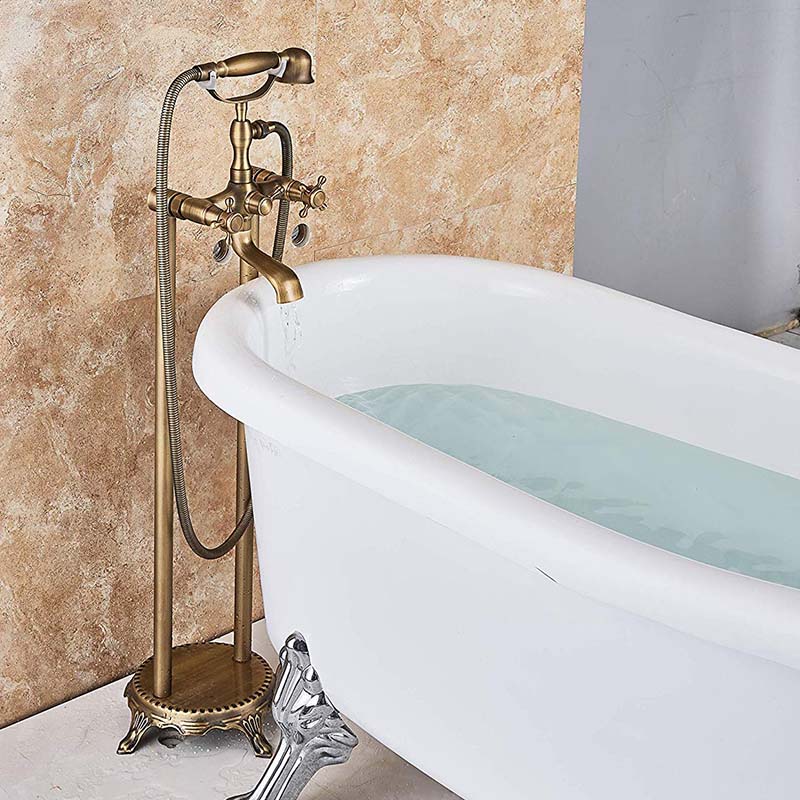 Free Standing Brushed Nickel Bathtub Faucet Dual Handle Floor Mounted Tub Sink Mixer Faucet Brass Bathroom Bath Shower Set Tap|Shower Faucets|   - AliExpress