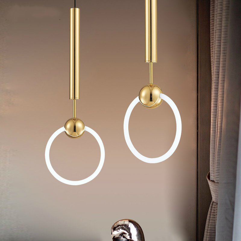 Dia.30cm Modern Gold LED Pendant Lamp For Bedroom Bedside Dining Room Decoration Pendant Light Single Ring Plated Hanging Lamps|Pendant Lights|   - AliExpress