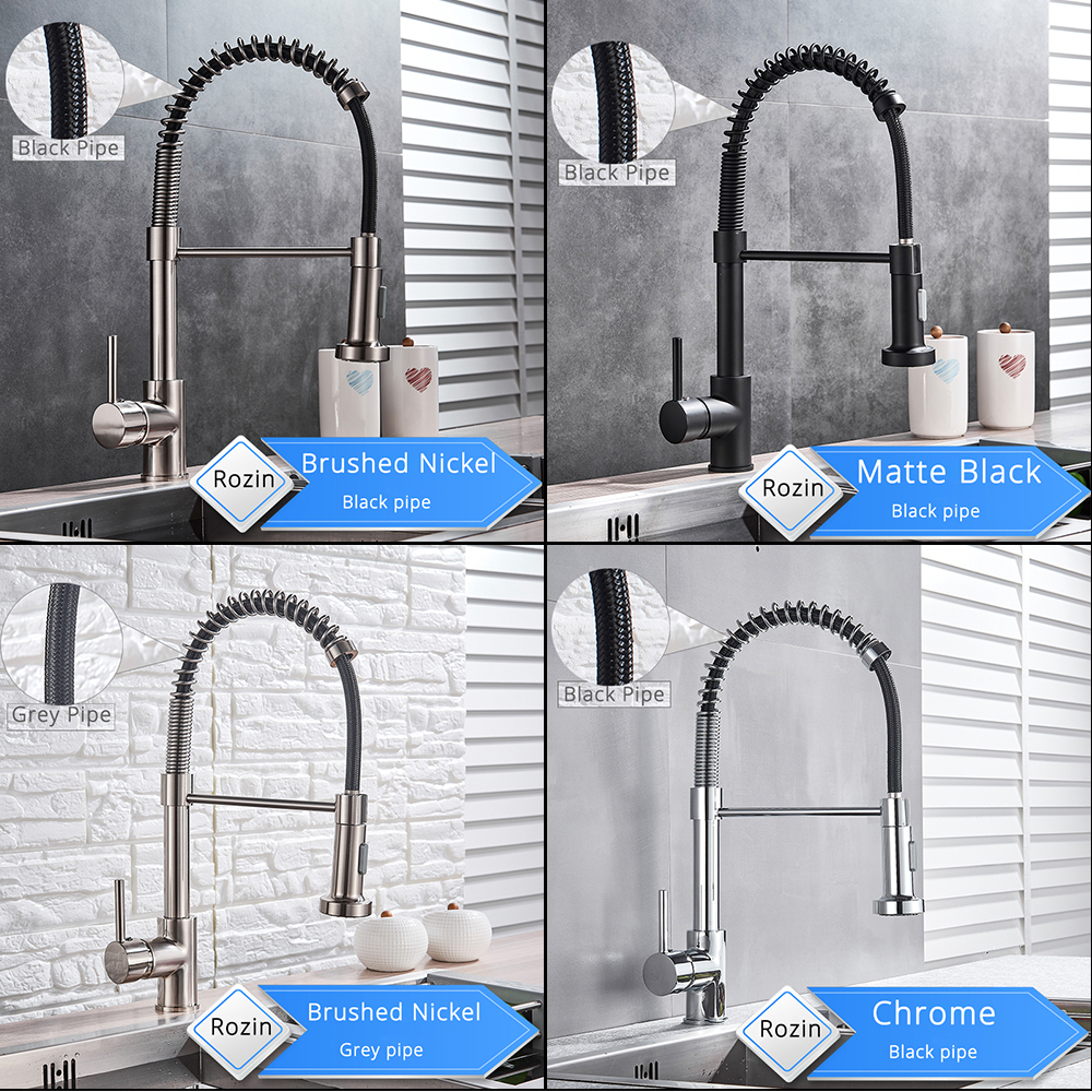 Chrome Kitchen Faucets Brass Faucets for Kitchen Sink Single Lever Pull Down Spring Spout Mixers Tap Hot Cold Water Crane|Kitchen Faucets|   - AliExpress