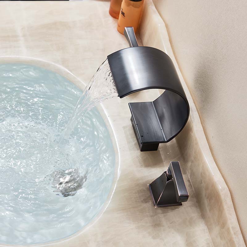 Widespread Waterfall Bathroom Faucet Dual Handle Brass Hot Cold Water Tap Black Bronze Deck Mounted Wash Sink Taps|Basin Faucets|   - AliExpress