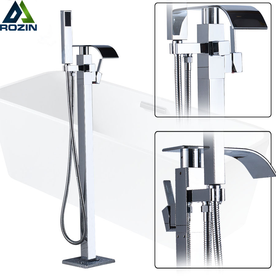 Free Standing Bathtub Floor Mounted Faucet Tap Set Plastic Hand Shower Waterfall Bath Spout  Bath Tub Mixer Tap Chrome Finish|bathtub faucet parts|faucet sprayerfaucet cleaning - AliExpress