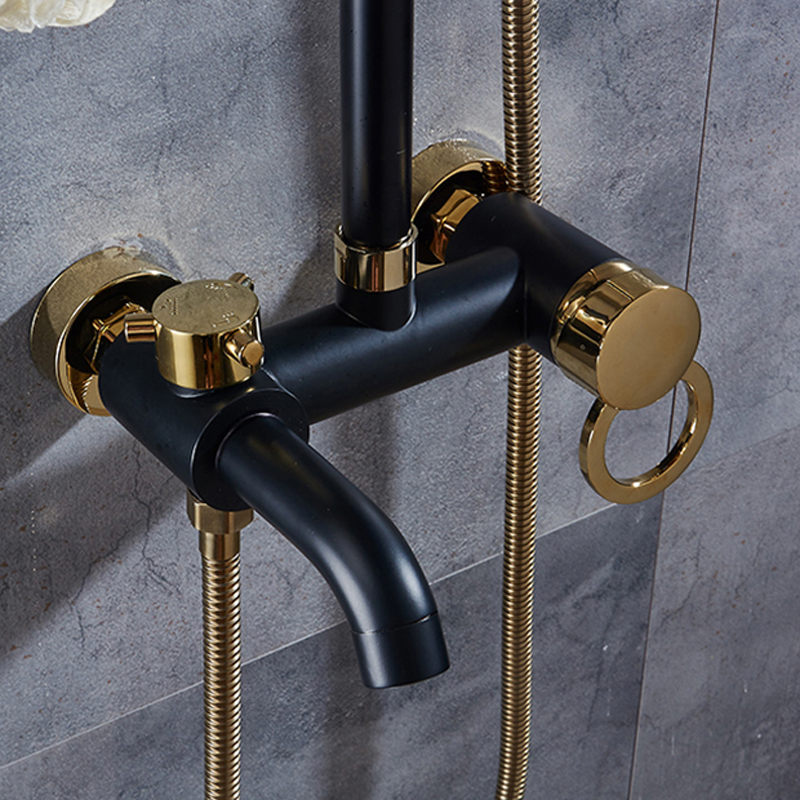 Rozin Brass Golden Shower Faucet Rainfall Bathroom Shower Set Shower Mixer Tap Black Gold Rainfall Shower System Hot Cold Mixer|Shower Faucets|   - AliExpress