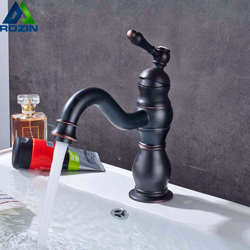 Deck Mounted Hot Cold Water Bathroom Faucet Brass Black Washing Basin Tap Long Neck Swivel Spout Basin Mixer Faucet|Basin Faucets|   - AliExpress