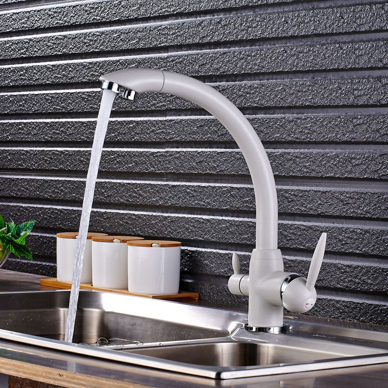 Deck Mounted 360 Rotation Kitchen Faucets White Water Purification Double Handle 3 Way Filter Mixer Taps|kitchen faucet|kitchen faucet whitemixer kitchen taps - AliExpress