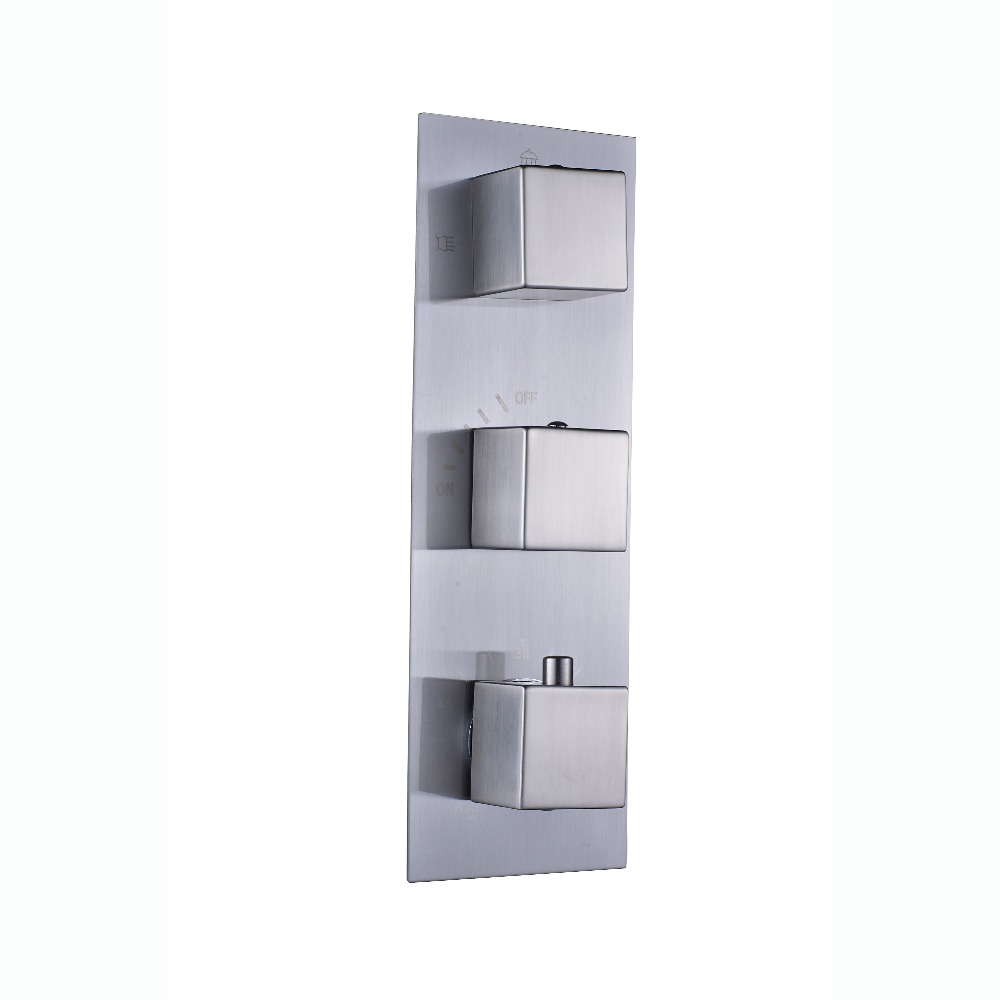 Brushed Nickel Concealed Thermostatic Mixer Valve Three Handle Shower Control Valve Control Water Temperature Valve