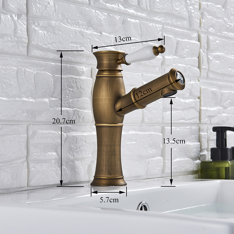 Antique Brass Pull Out Basin Faucet Single Ceramic Handle Hot Cold Water Tap Deck Mounted Pull Out Spout Bathroom Kitchen Tap|Basin Faucets|   - AliExpress