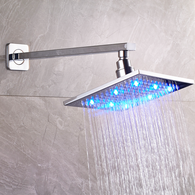 Wall Mounted Chrome 8" Rainfall  Shower Head Square Brass Led light Top Showerhead Chrome/Black Bathroom Rain Top  Head