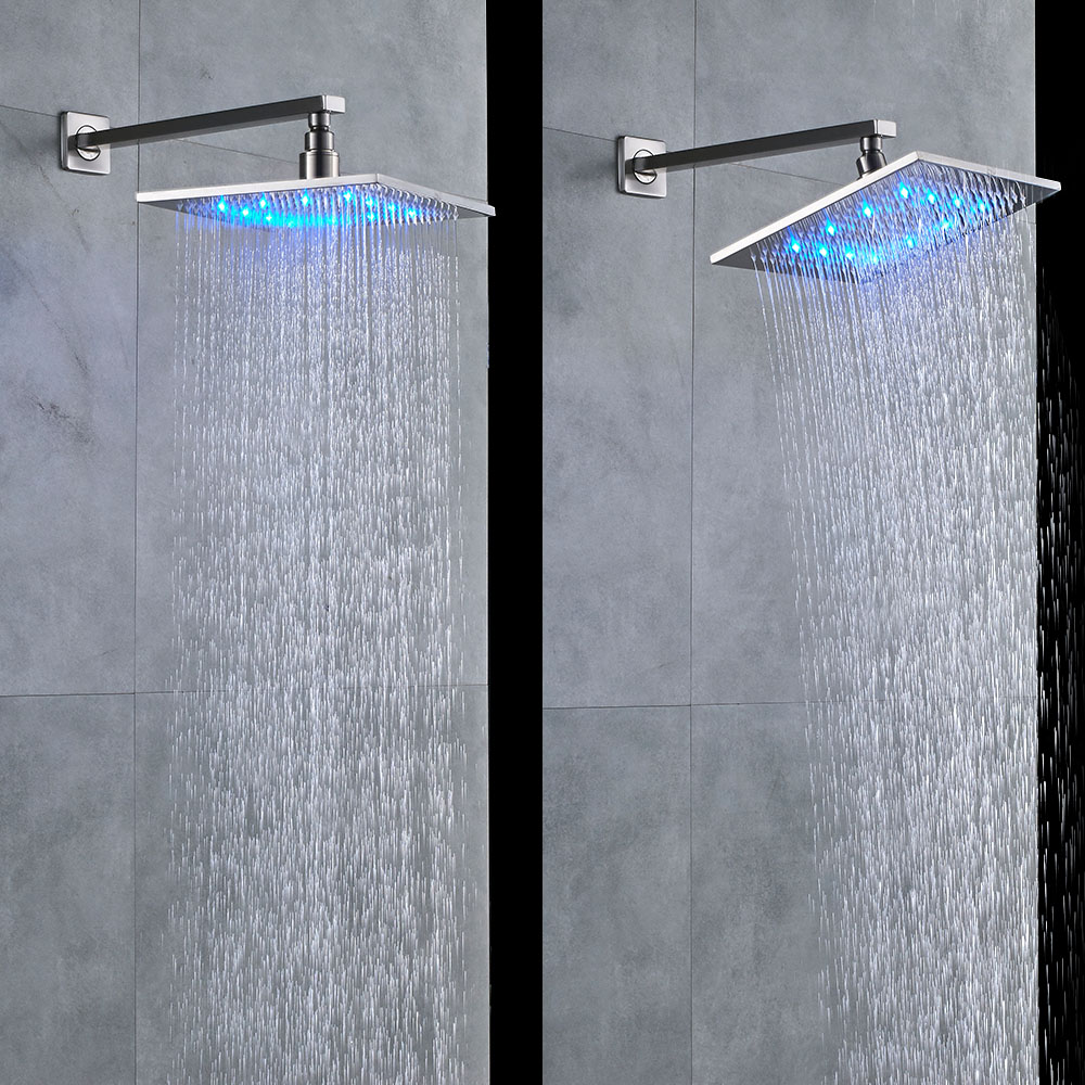 Brushed Nickel Rainfall Shower Set Wall Mounted LED Light Shower Faucet Tap Single Handle with Hand Shower 8/10/12/16 inch Brass|Shower Faucets|   - AliExpress